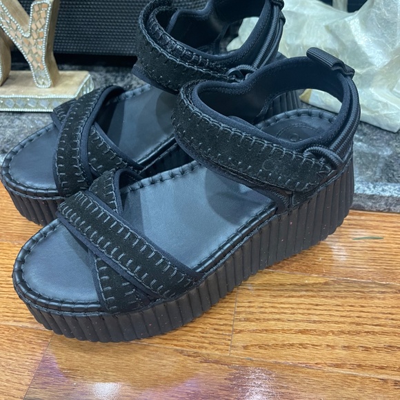 CHLOÉ + NET SUSTAIN Nama suede and leather platform sandals - Picture 7 of 13